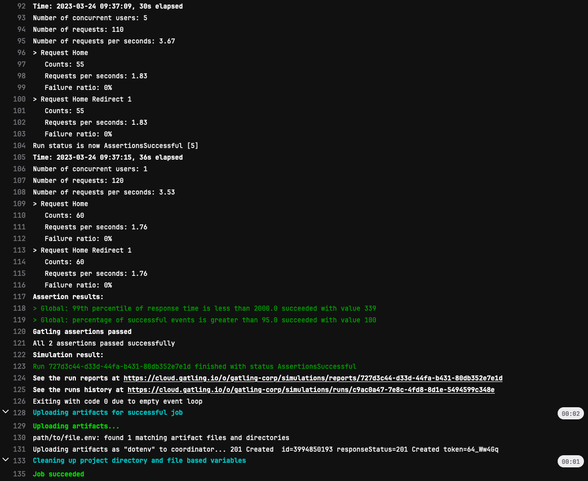 A run's logs in the GitLab CI/CD console (end)
