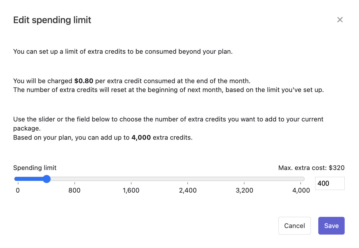 Edit extra credits limit