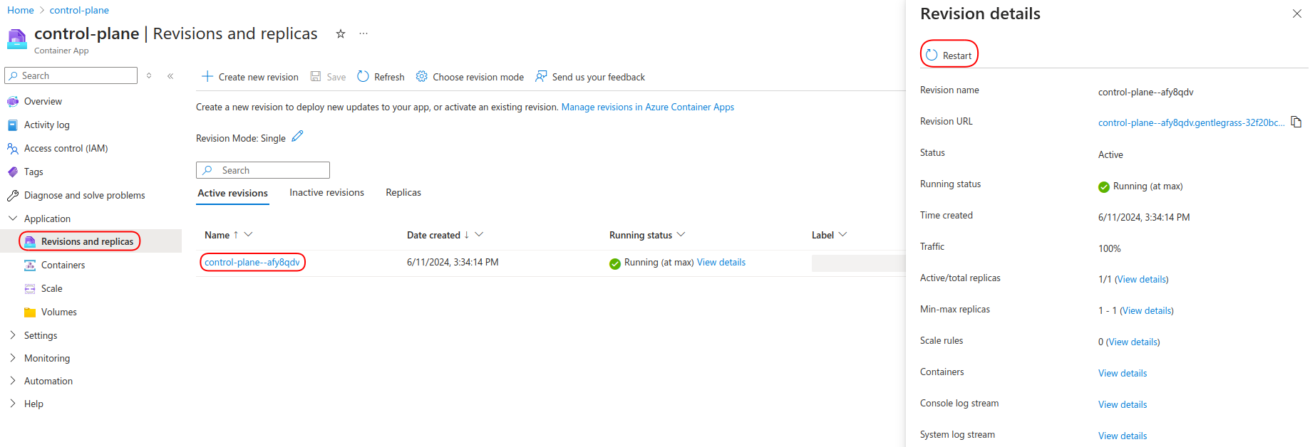 Update control plane instance installed on Azure Container App