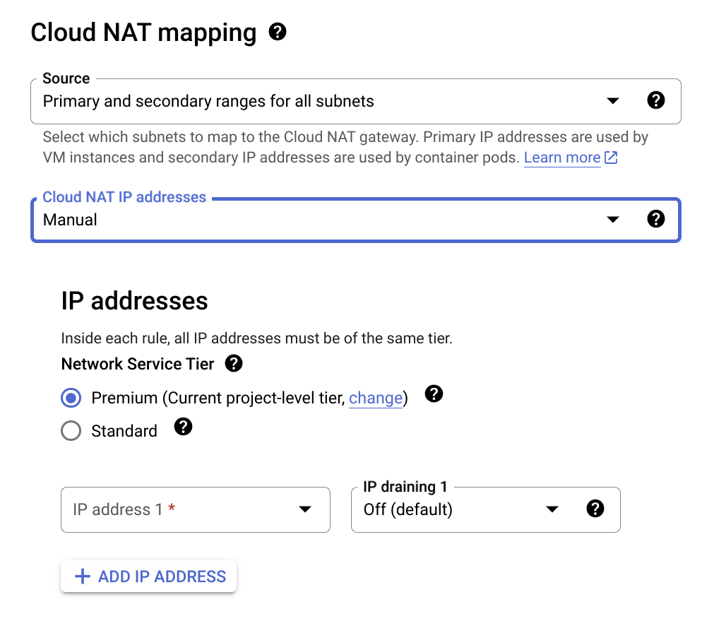 Static IP configuration