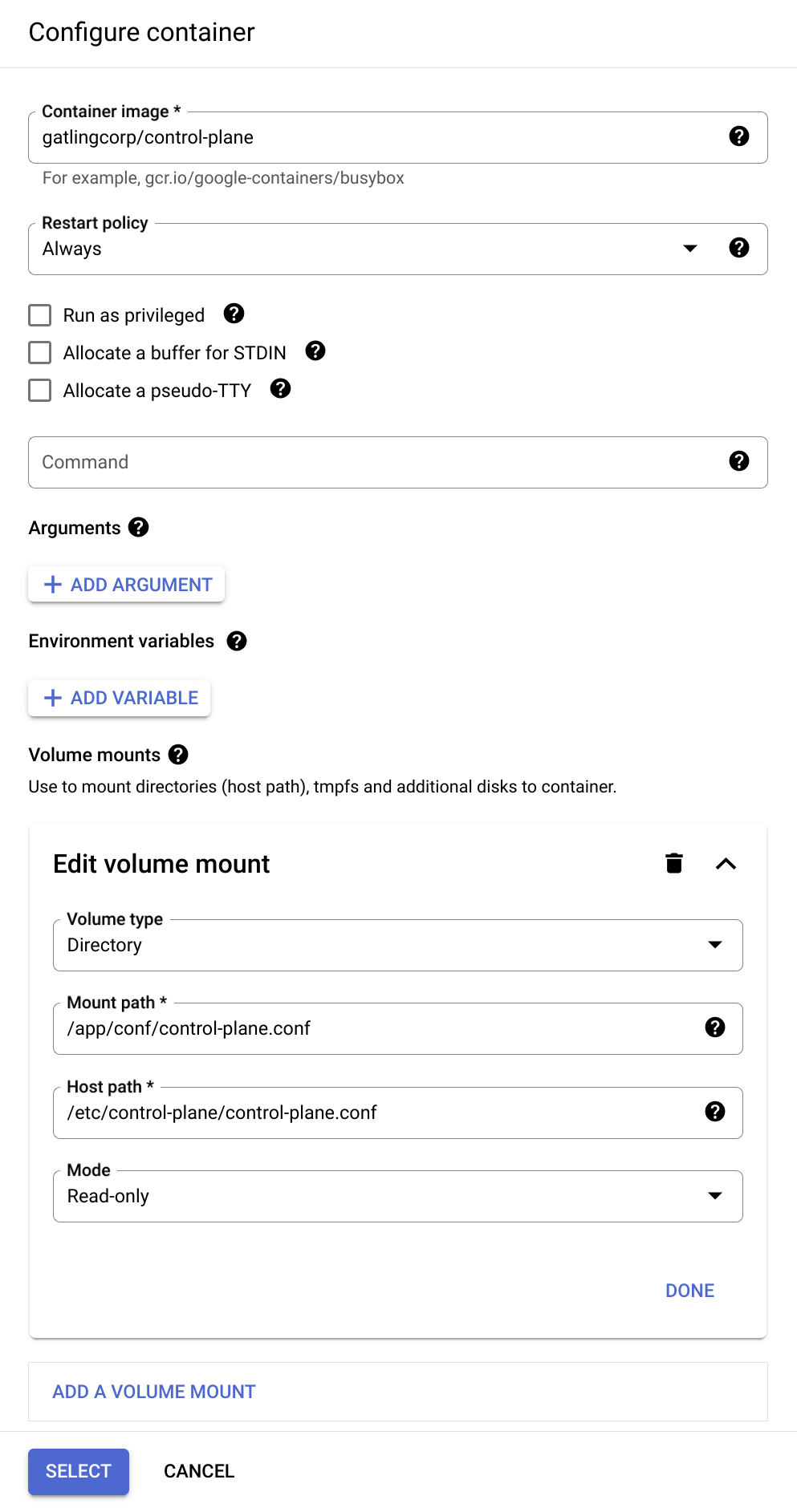Container configuration