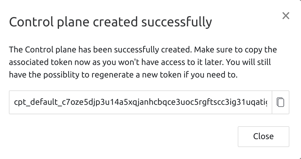 Copy control plane token