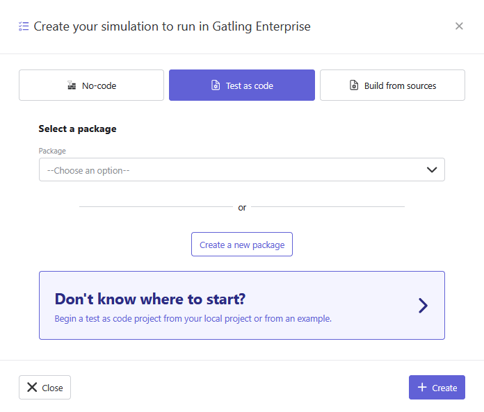 Simulation creation modal